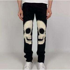 Mnml Black Skull Patch Gothic Punk Jeans sz 29 EUC